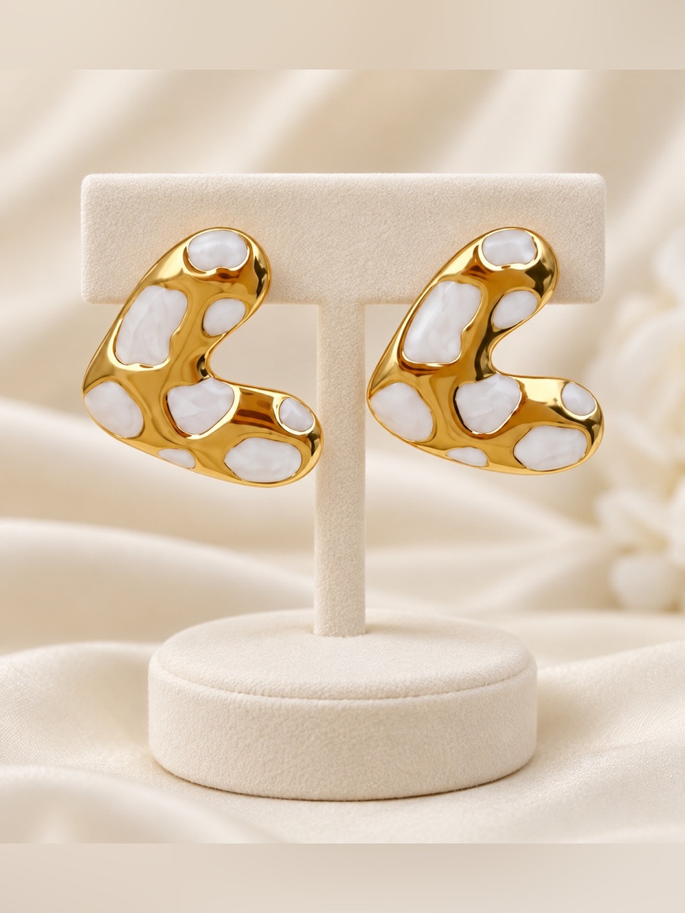 New! Gold & White Statement Earrings 316L